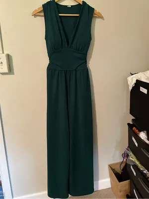 NWOT Halara V Neck Sleeveless Ruched Pocket Jumpsuit-Easy Peezy Bayberry thumbnail 4