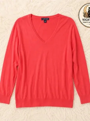 Lands End Coral V-Neck Top Size Large ~ Comfort Casual ~‎ Women’s Fall Shirts thumbnail 1