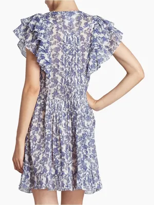 Isabel Marant Étoile Godrana Flutter-Sleeve Blue Floral Ruffle-Sleeve Dress S 44 thumbnail 2