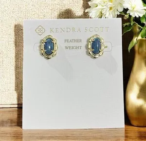 NWT! Kendra Scott Piper Gold Stud Earrings with Blue Stone thumbnail 1