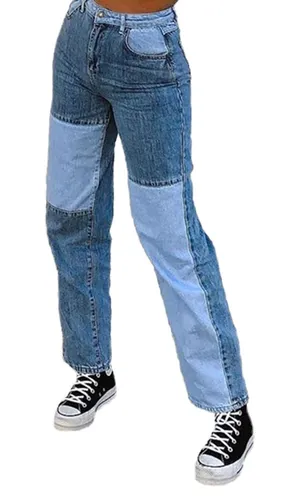 High Waisted Patchwork Jeans Size L thumbnail 1