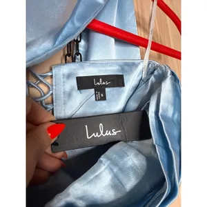 NWT Lulus Avril Light Blue Satin Sash Scarf Mini Dress Party Cocktails Wedding S thumbnail 4