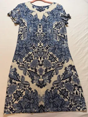 White House Black Market Dress Women Medium Blue White Paisley‎ Shift Casual thumbnail 1