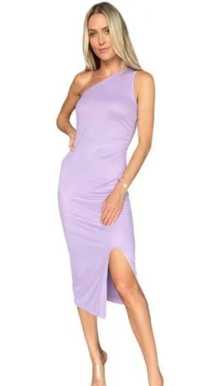 NWT Six/Fifty The Everly One-Shoulder Midi Dress Ribbed Purple Size Medium M NEW thumbnail 1