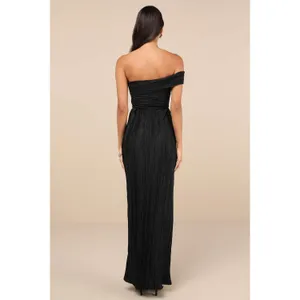 NWT Lulus Poised Performance Black Plisse One-Shoulder Maxi Dress Banquet Size S thumbnail 3
