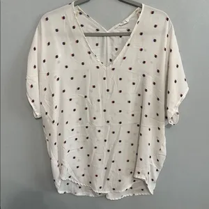 Lush Womens Blouse White Geometric Dot V-Neck Relaxed Short Sleeve M thumbnail 2