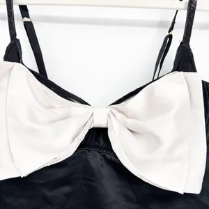 Victoria's Secret Women‎ Black White Bow Rhinestone Glam Satin Babydoll Top XL thumbnail 4