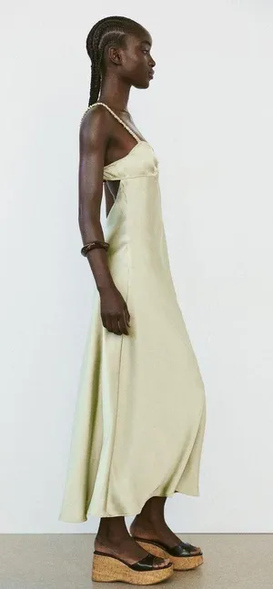 Dress Lime Green Satin Effect Maxi Midi Wedding Party Date Coctail thumbnail 6