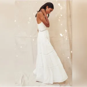 Lulu’s Light Breeze White Striped Crochet Lace Boho Tiered Maxi Dress Sz XS thumbnail 3