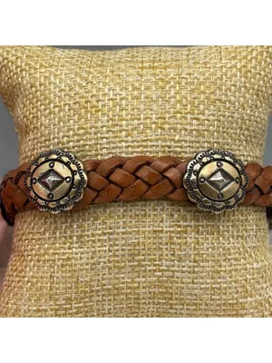 Vintage Brighton Southwestern Western Concho Braided Brown Leather Bracelet 9" thumbnail 3