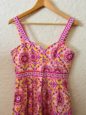 🩷 Maison Tara Medallion Print Midi Dress Size 4 Bright Pink Orange WITH POCKETS thumbnail 8