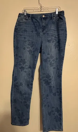 Christopher & Banks Denim Straight Leg Jeans with Floral Pattern thumbnail 1