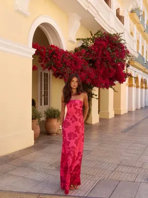 Free People Island Nectar Satin Strapless Maxi Dress Red Size XL thumbnail 2