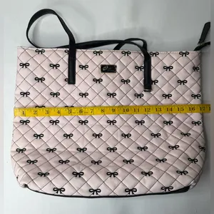 Luv Betsey By Betsey Johnson Pink Black Large Bag Bows Tote Quilted Y2K‎ Quirky thumbnail 3
