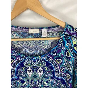 Chicos Womans Blue Paisley Pattern Blouse Size 1 / Medium thumbnail 2