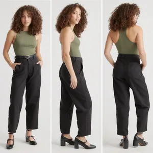 Quince Organic Stretch Cotton Twill Barrel Pants in Black Size 4 thumbnail 2