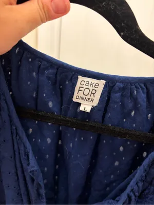 Smocked Waist Eyelet Long Sleeve Dress - Navy thumbnail 3