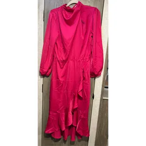 NEW Satin Mock Neck Cocktail Midi Dress Wrap Ruched Ruffle M thumbnail 8