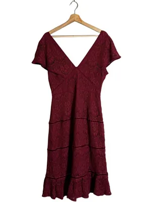 Foxiedox Anthropologie Clarinda Tiered Dress Women's Large Red Lace Formal Party thumbnail 4