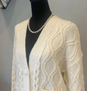 Cream Cable Knit Cardigan Sweater oversized medium nasty gal like new thumbnail 2
