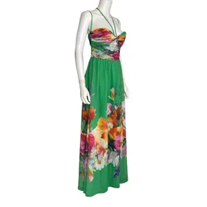 Betsy & Adam Green Floral Placement Print Tie Neck Maxi Dress A26401 GNM Size 8 thumbnail 5