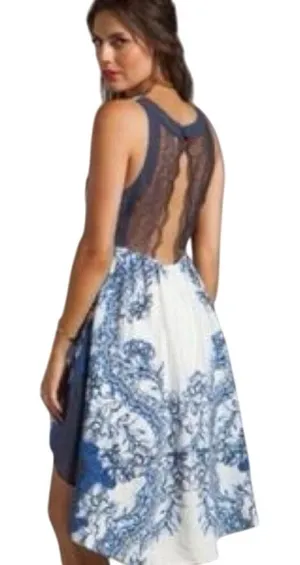 Free People Russian Plate Blue Lace‎ Back Hi-Low Dress Women's Small boho thumbnail 1