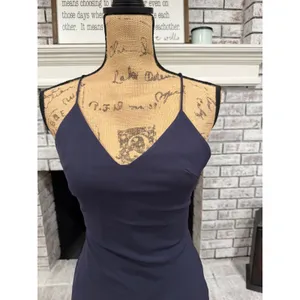 Alice &‎ Olivia Mini Slip Dress Women Size 2 Navy Blue Lace Trim Cross Back thumbnail 4