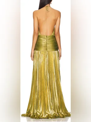 Metallic Gold High-Slit‎ Maxi Dress thumbnail 3