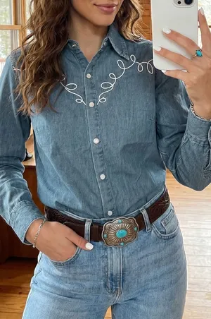 Embroidered Western Denim Top thumbnail 1