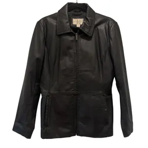 Worthington Leather Jacket Womens Medium Black Zip Up Collared Moto‎ Bikercore thumbnail 7