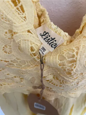Listicle Yellow Crochet Lace Spaghetti Strap Sundress thumbnail 2