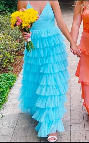 Lulus Radiant Event Light Blue Mesh Tiered Backless Maxi Dress thumbnail 3