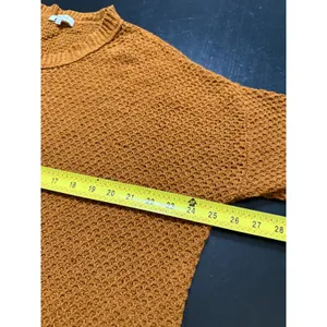Madewell Womens Large Burnt Orange Waffle Knit Curved Hem Crewneck Sweater L thumbnail 3
