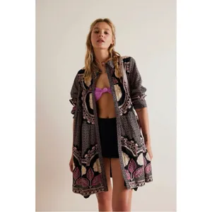 Free People Smell The Roses Mini Shirt Dress Tunic Bohemian Snap Front Medium thumbnail 9