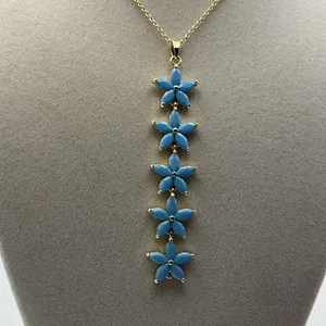Adina Eden Turquoise Blue Floral Drop Pendant Gold Tone Necklace NIB thumbnail 3