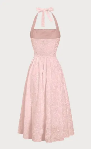 Rihoas Pink Embroidery Halter Midi Dress thumbnail 6
