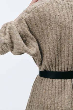 ZARA Tan Ribbed Knit Long Coat Cardigan Jacket thumbnail 9