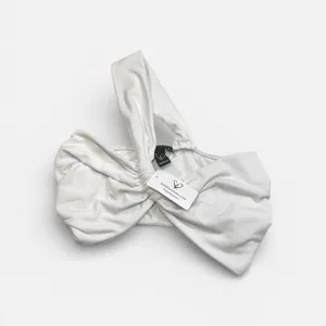 NWT Windsor Bandeau Style One Shoulder White Twist Front Crop Top SMALL thumbnail 5