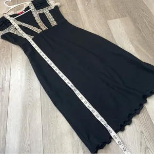 Vintage Gothic Dress lace fit flare midi womens Black medium thin romantic dark thumbnail 6