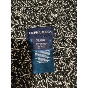 Ralph Lauren Women XL Black White Marled Knit Open Front Cardigan Sweater Pony thumbnail 5