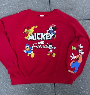 Disney Mickey & Friends Vintage Red Sweatshirt Goofy Sleeve Juniors L 11-13 thumbnail 1