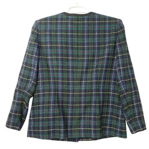 Vintage Sag Harbor Plaid Blazer Jacket Green Tartan Collarless Lined Size 14‎ thumbnail 4