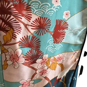 Forever 21 Kimono Duster Robe Satin Multicolor‎ Japanese Scenic Print Long S thumbnail 6