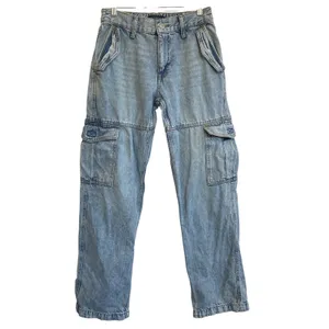 Aeropostale Womens Low Rise Cargo Jeans Light Wash Blue Straight‎ Leg Size S thumbnail 3