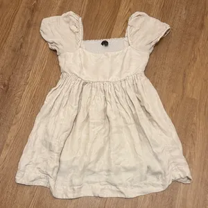 J. Crew Size 12 Beige Puff Sleeve Linen-Cupro Blend Mini A-Line Dress Pockets thumbnail 2