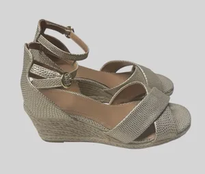 H&M Metallic Gold Wedge Espadrille Sandals with Ankle Strap thumbnail 1