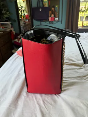 Red Black and Gold Studded Michael Kors Purse. Large. thumbnail 4