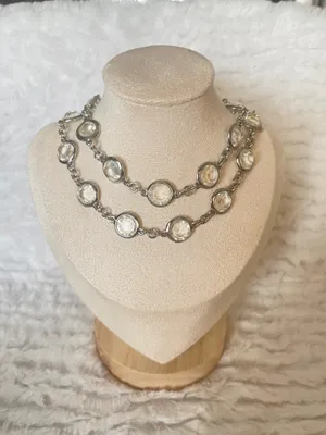 Banana Republic Silver Tone Clear Rivoli Station Necklace 28”-30” Adjustable thumbnail 2