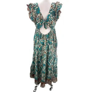 House of Harlow‎ Open Back Turquoise & Brown Batik Maxi Dress Sz S sundress thumbnail 8
