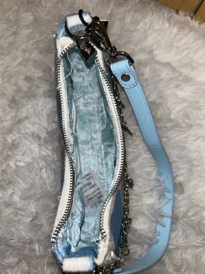 Von Dutch blue white cow print shoulder bag with chain charms purse tote handbag thumbnail 6
